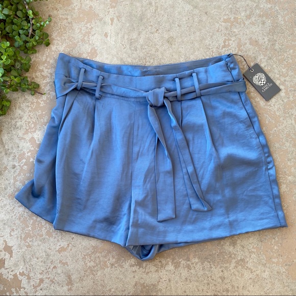 Vince Camuto Pants - Vince Camuto Satin Belted Paper Bag Shorts